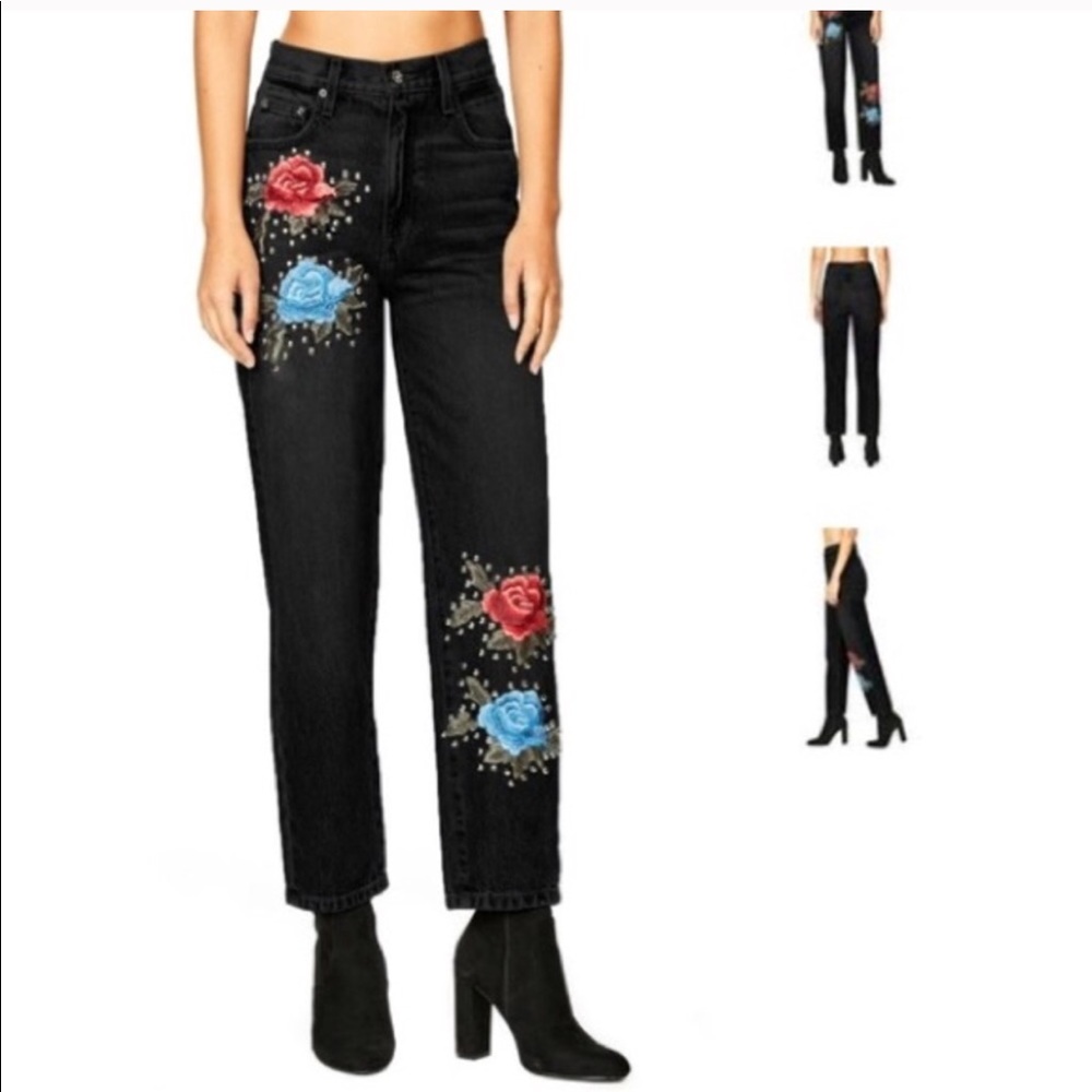 LF Carmar Denim High Rise Embroided Rose Jeans
